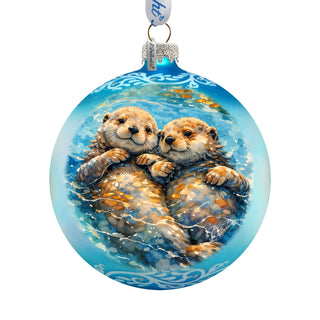 Sea Otters Glass Christmas Ornament – Holiday Splendor Wildlife Ornament by G. DeBrekht – 73458