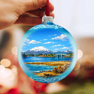 Alaska Coastal Mountain Glass Christmas Ornament – Holiday Splendor Scenic Ornament by G. DeBrekht – 73459