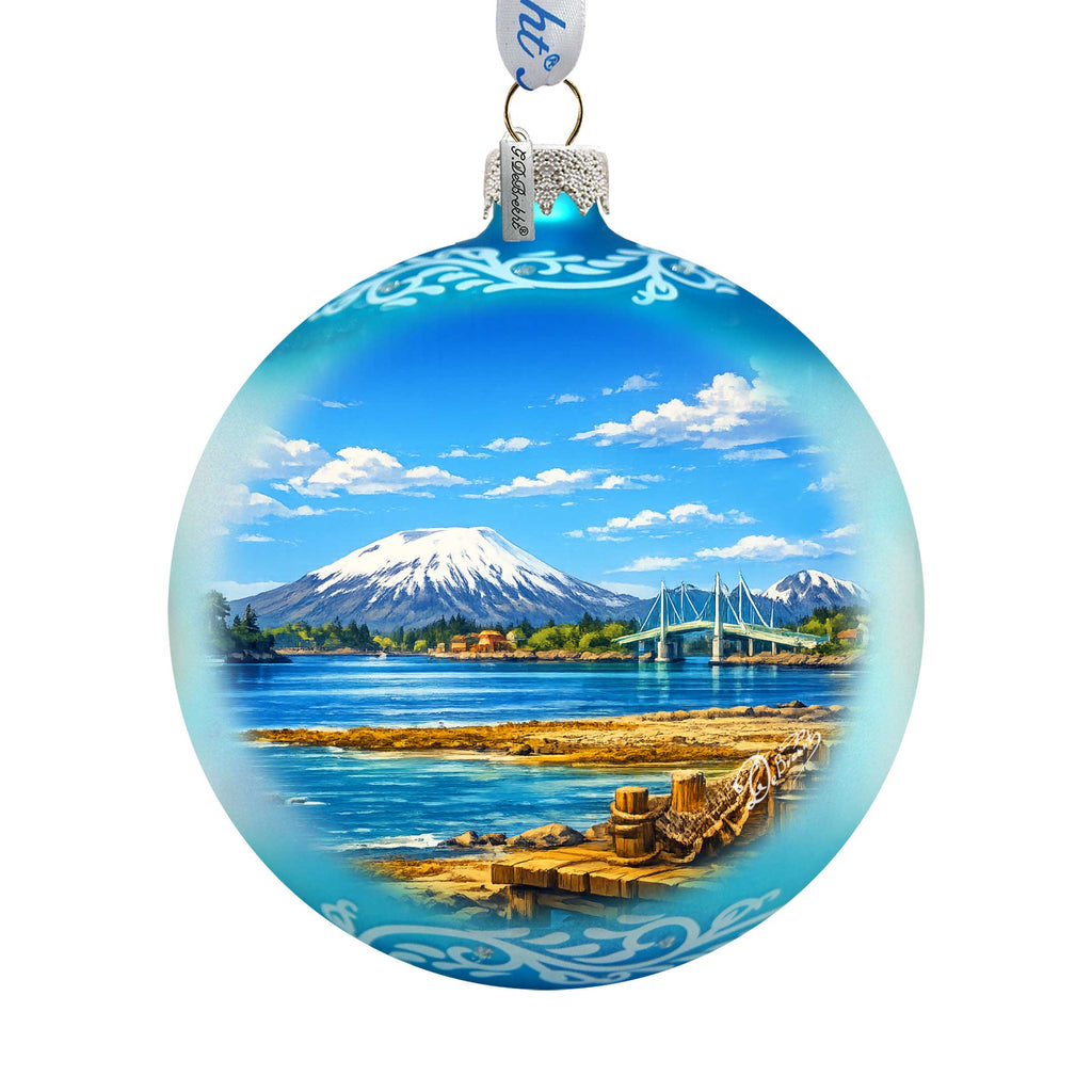 Alaska Coastal Mountain Glass Christmas Ornament – Holiday Splendor Scenic Ornament by G. DeBrekht – 73459