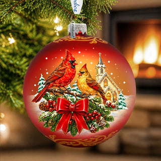Christmas Cardinals Glass Ornament – Holiday Splendor Cardinal Ornament by G. DeBrekht – 73462