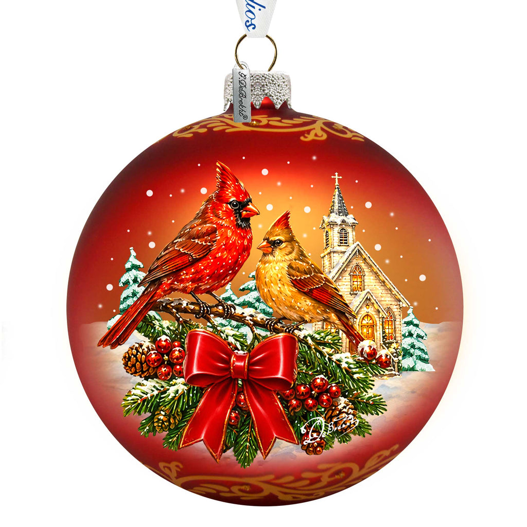 Christmas Cardinals Glass Ornament – Holiday Splendor Cardinal Ornament by G. DeBrekht – 73462
