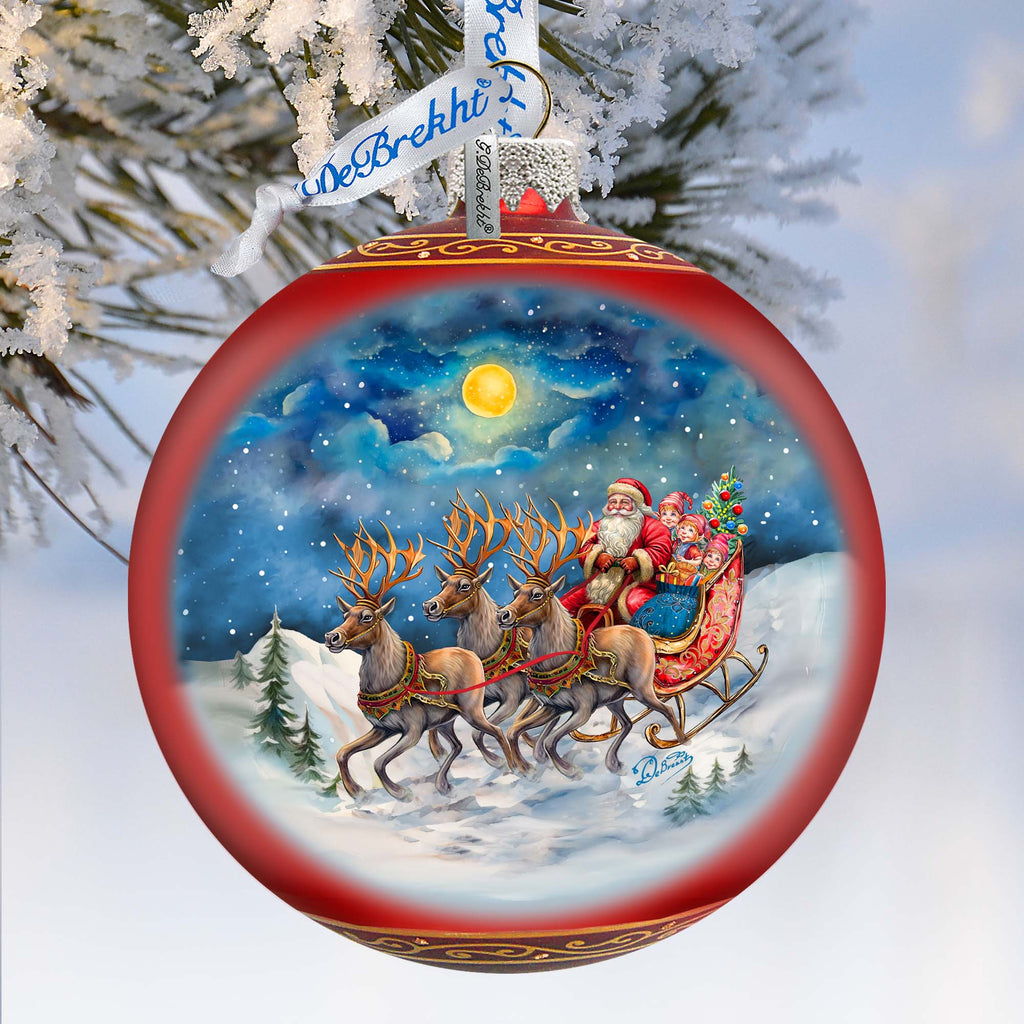 Hand Blown Glass Ornament - Santa Sleigh Limited Edition Mercury Glass Decoration - 73965