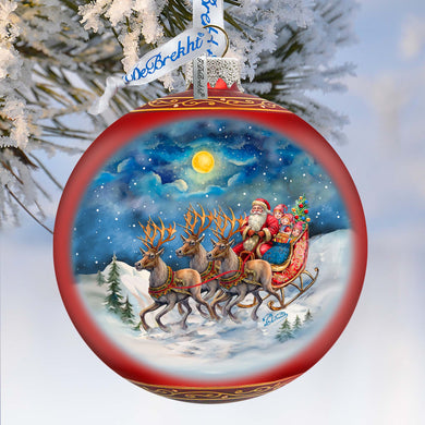 Hand Blown Glass Ornament - Santa Sleigh Limited Edition Mercury Glass Decoration - 73965
