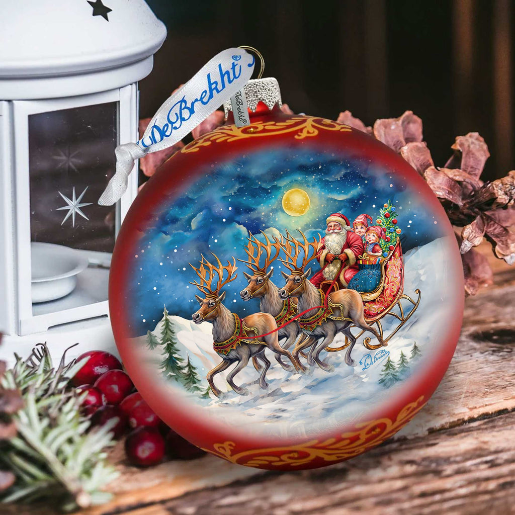 Hand Blown Glass Ornament - Santa Sleigh Limited Edition Mercury Glass Decoration - 73965
