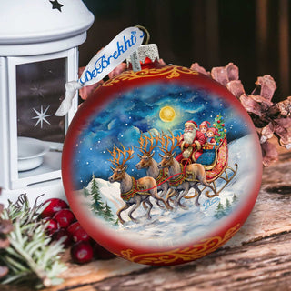 Hand Blown Glass Ornament - Santa Sleigh Limited Edition Mercury Glass Decoration - 73965