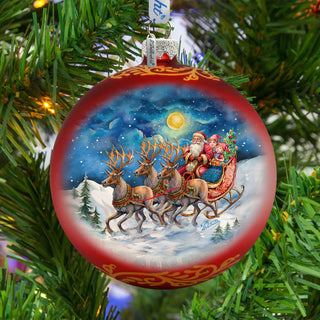 Hand Blown Glass Ornament - Santa Sleigh Limited Edition Mercury Glass Decoration - 73965