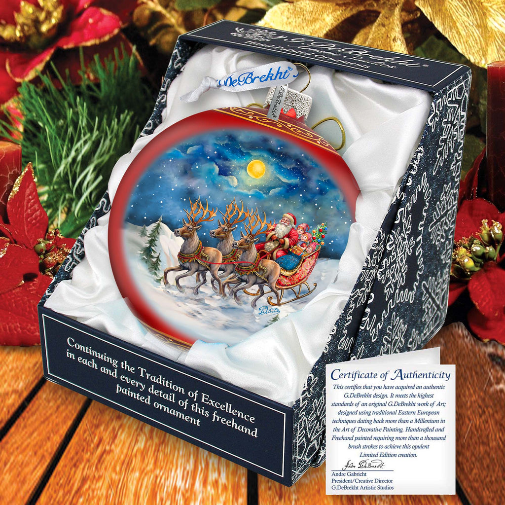 Hand Blown Glass Ornament - Santa Sleigh Limited Edition Mercury Glass Decoration - 73965