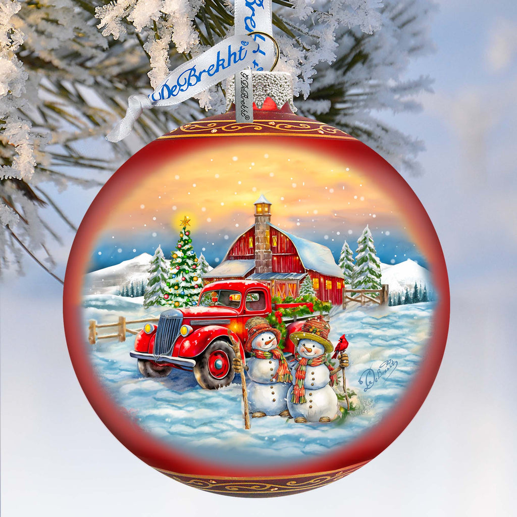 Christmas Glass Ornament - Snowmen & Vintage Truck Mercury Glass Ornament - 73970