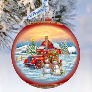 Christmas Glass Ornament - Snowmen & Vintage Truck Mercury Glass Ornament - 73970