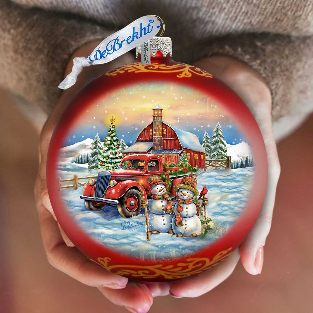Christmas Glass Ornament - Snowmen & Vintage Truck Mercury Glass Ornament - 73970
