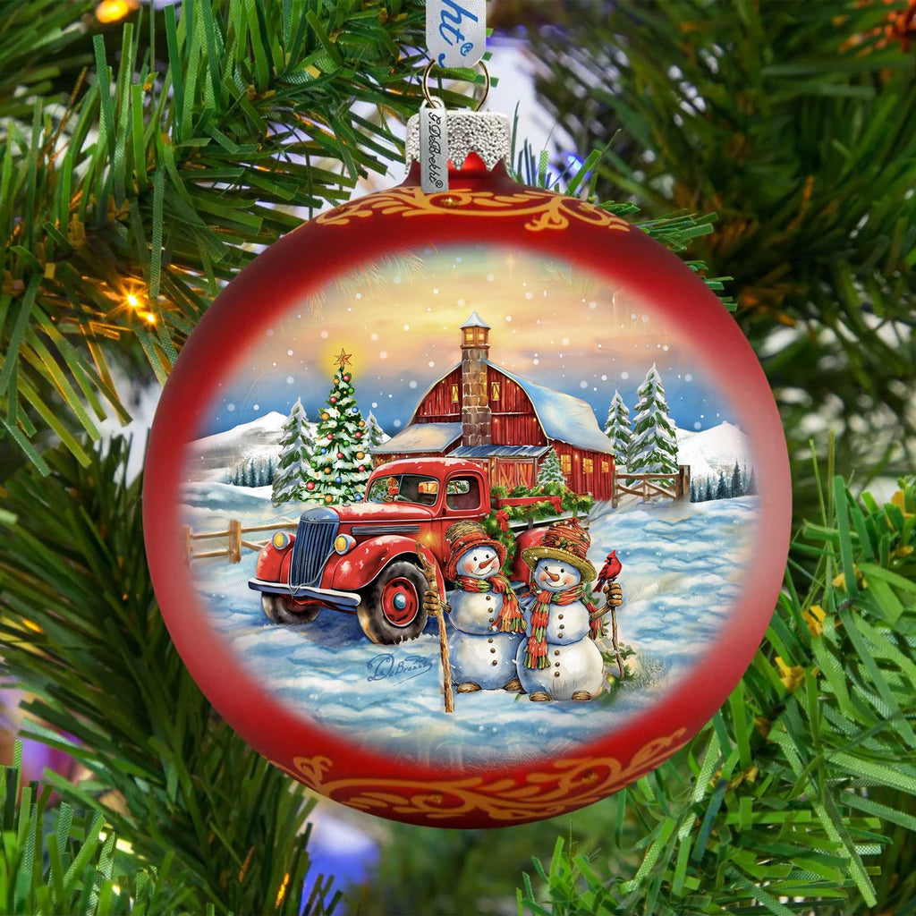 Christmas Glass Ornament - Snowmen & Vintage Truck Mercury Glass Ornament - 73970