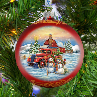 Christmas Glass Ornament - Snowmen & Vintage Truck Mercury Glass Ornament - 73970
