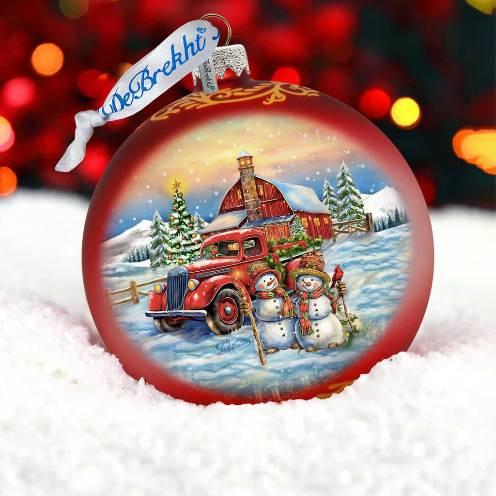 Christmas Glass Ornament - Snowmen & Vintage Truck Mercury Glass Ornament - 73970