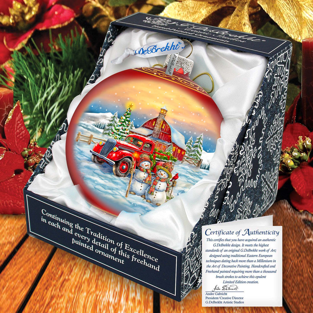 Christmas Glass Ornament - Snowmen & Vintage Truck Mercury Glass Ornament - 73970