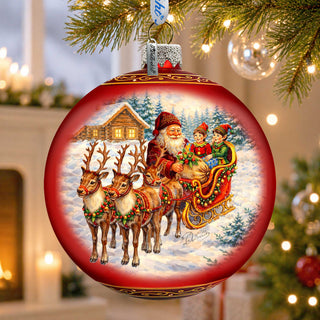Santa Sleigh Ride Limited Edition Glass Christmas Ornament – Hand-Blown Collectible by G. DeBrekht – 73983