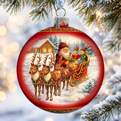 Santa Sleigh Ride Limited Edition Glass Christmas Ornament – Hand-Blown Collectible by G. DeBrekht – 73983