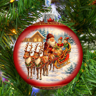 Santa Sleigh Ride Limited Edition Glass Christmas Ornament – Hand-Blown Collectible by G. DeBrekht – 73983