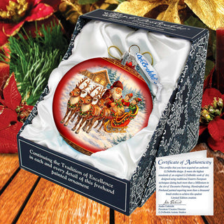 Santa Sleigh Ride Limited Edition Glass Christmas Ornament – Hand-Blown Collectible by G. DeBrekht – 73983