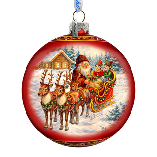 Santa Sleigh Ride Limited Edition Glass Christmas Ornament – Hand-Blown Collectible by G. DeBrekht – 73983
