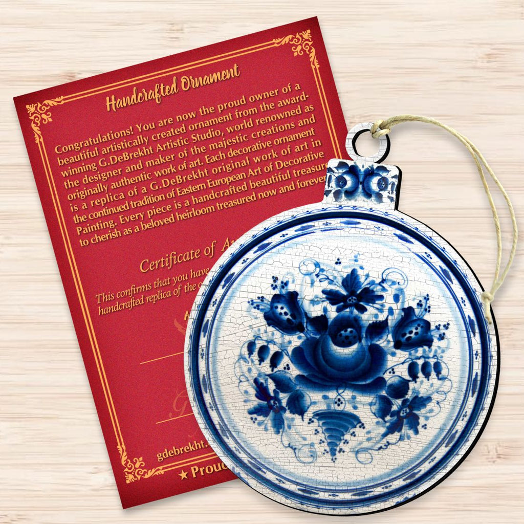 White and Blue Round Wooden Ornaments - Christmas Decor - 8117422