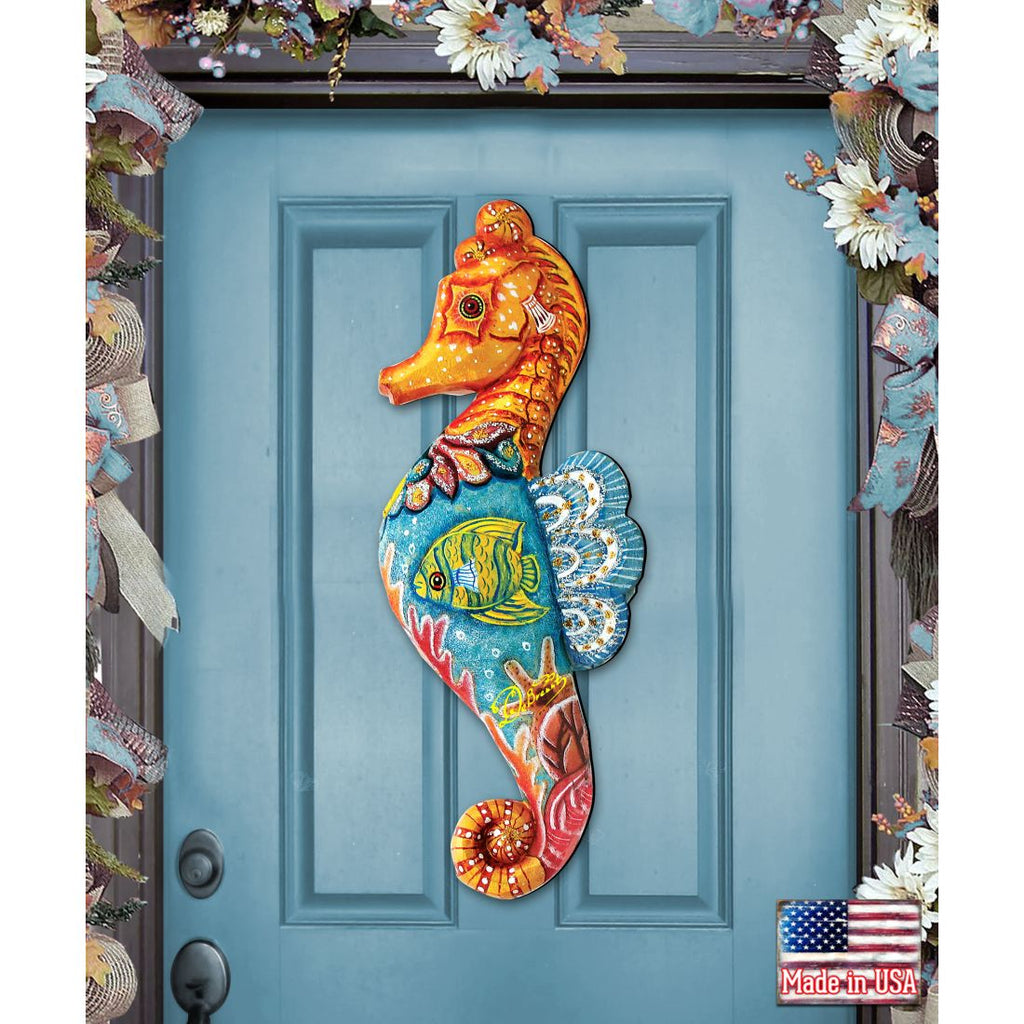 Seahorse Beach House Coastal Door Decor by G. DeBrekht - Coastal Holiday Decor - 8126111H
