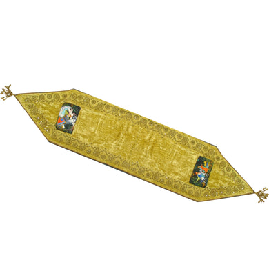 Nativity Design Runner Table Decor - Handmade Tapestry from Velvet and Silk Hand-Embroidered with Gold 70x16 Inches by G. Debrekht - Unique Handcrafted Home Decor