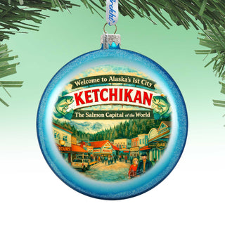 Ketchikan Alaska Glass Christmas Ornament – Salmon Capital of the World Holiday Splendor Ornament by G. DeBrekht – 744-047