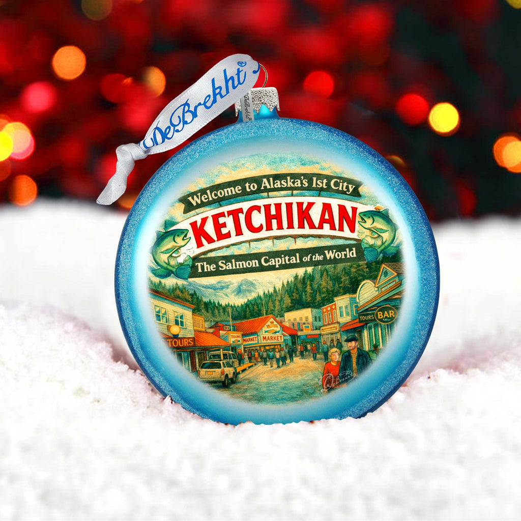 Ketchikan Alaska Glass Christmas Ornament – Salmon Capital of the World Holiday Splendor Ornament by G. DeBrekht – 744-047