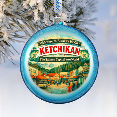 Ketchikan Alaska Glass Christmas Ornament – Salmon Capital of the World Holiday Splendor Ornament by G. DeBrekht – 744-047