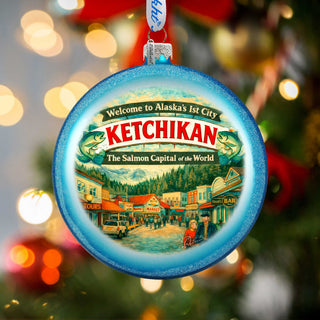 Ketchikan Alaska Glass Christmas Ornament – Salmon Capital of the World Holiday Splendor Ornament by G. DeBrekht – 744-047