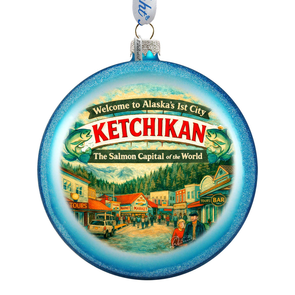 Ketchikan Alaska Glass Christmas Ornament – Salmon Capital of the World Holiday Splendor Ornament by G. DeBrekht – 744-047