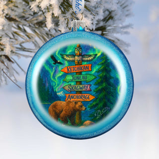 Alaska Adventure Glass Christmas Ornament – Ketchikan Juneau Skagway Anchorage Holiday Splendor Ornament by G. DeBrekht – 744-049