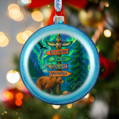 Alaska Adventure Glass Christmas Ornament – Ketchikan Juneau Skagway Anchorage Holiday Splendor Ornament by G. DeBrekht – 744-049