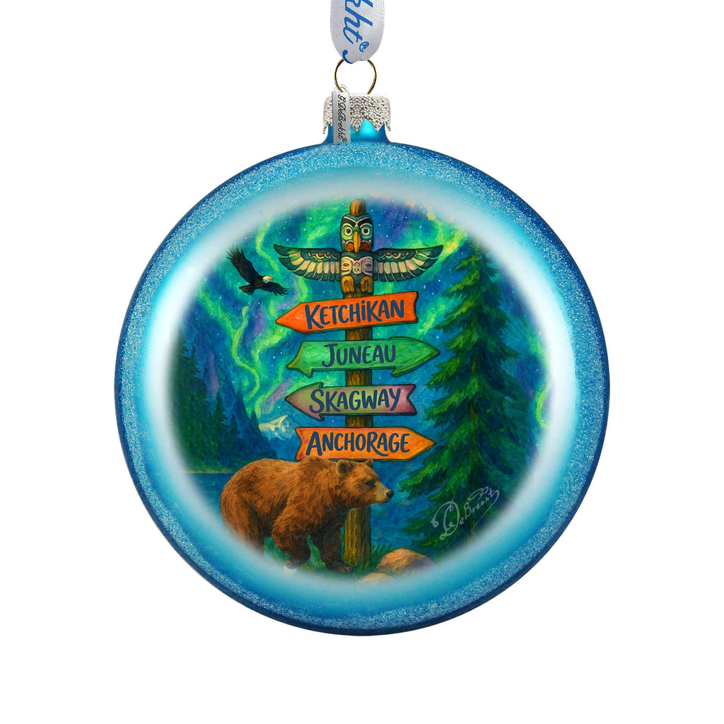 Alaska Adventure Glass Christmas Ornament – Ketchikan Juneau Skagway Anchorage Holiday Splendor Ornament by G. DeBrekht – 744-049