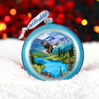 Alaska Eagle Mountain Landscape Glass Christmas Ornament – Wildlife Holiday Splendor Ornament by G. DeBrekht – 744-050