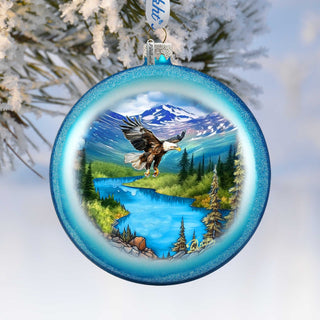 Alaska Eagle Mountain Landscape Glass Christmas Ornament – Wildlife Holiday Splendor Ornament by G. DeBrekht – 744-050