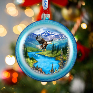 Alaska Eagle Mountain Landscape Glass Christmas Ornament – Wildlife Holiday Splendor Ornament by G. DeBrekht – 744-050