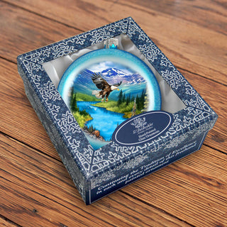 Alaska Eagle Mountain Landscape Glass Christmas Ornament – Wildlife Holiday Splendor Ornament by G. DeBrekht – 744-050