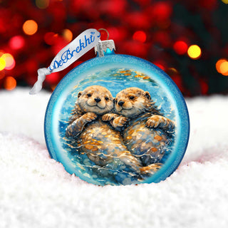 Sea Otters Glass Christmas Ornament – Coastal Wildlife Holiday Splendor Ornament by G. DeBrekht – 744-051