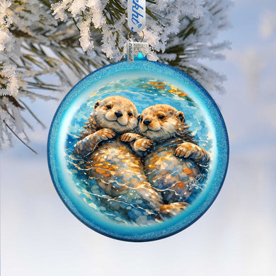 Sea Otters Glass Christmas Ornament – Coastal Wildlife Holiday Splendor Ornament by G. DeBrekht – 744-051