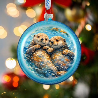 Sea Otters Glass Christmas Ornament – Coastal Wildlife Holiday Splendor Ornament by G. DeBrekht – 744-051