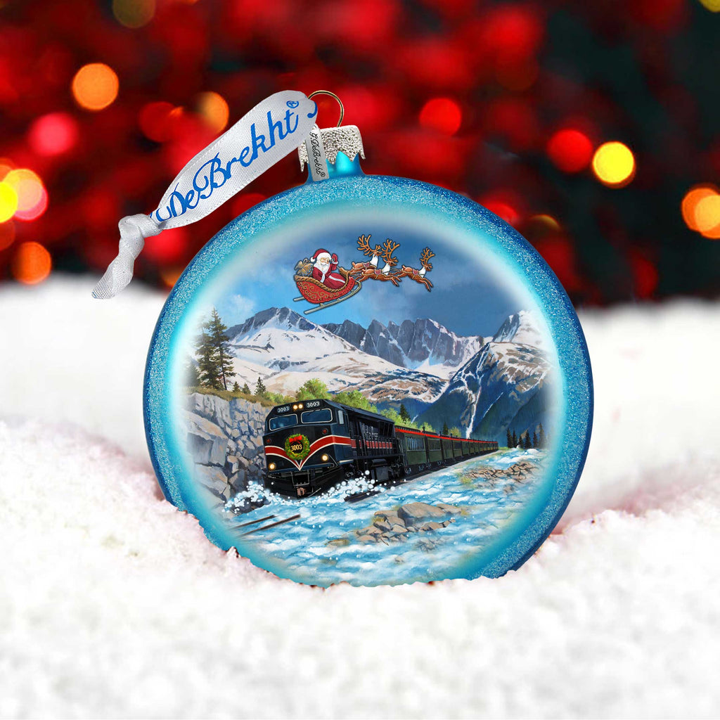 Alaska Railroad Christmas Glass Ornament – Santa Train Mountain Scene Holiday Splendor Ornament by G. DeBrekht – 744-052