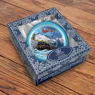 Alaska Railroad Christmas Glass Ornament – Santa Train Mountain Scene Holiday Splendor Ornament by G. DeBrekht – 744-052