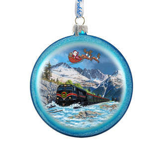 Alaska Railroad Christmas Glass Ornament – Santa Train Mountain Scene Holiday Splendor Ornament by G. DeBrekht – 744-052