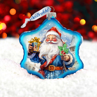 Gift for Santa Snowflake Glass Ornament by G. Debrekht - Christmas Santa Snowman Décor - 754-044