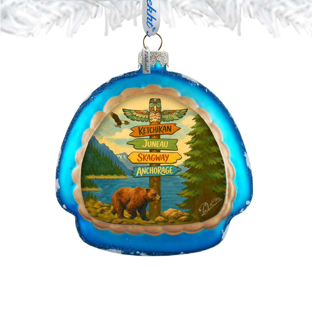 Alaska Adventure Igloo Glass Christmas Ornament – Ketchikan Juneau Skagway Anchorage by G. DeBrekht – 756-027