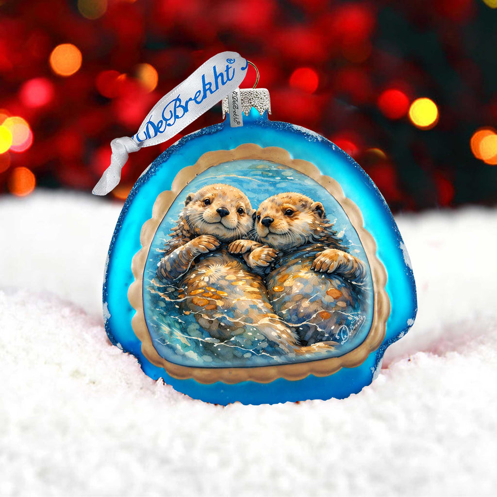 Sea Otters Holiday Splendor Glass Ornament by G. DeBrekht - 756-103