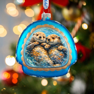 Sea Otters Holiday Splendor Glass Ornament by G. DeBrekht - 756-103