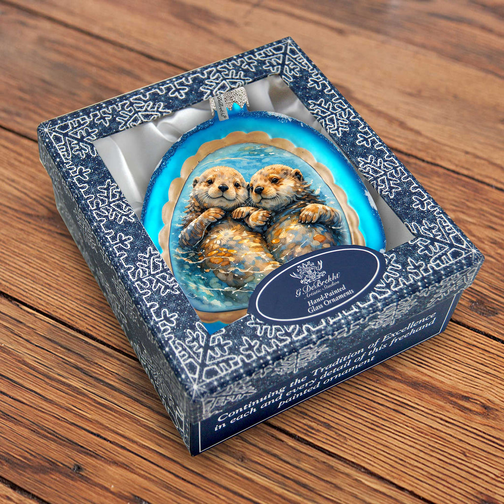 Sea Otters Holiday Splendor Glass Ornament by G. DeBrekht - 756-103
