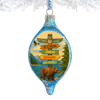 Alaska Bear Destination Signs Handblown Mercury Glass Christmas Ornament by G. Debrekht - 757-057